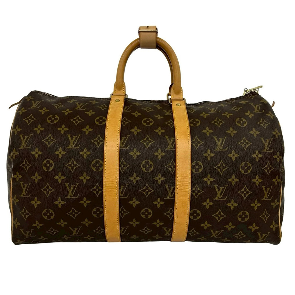 LOUIS VUITTON Authentic Brown Monogram Leather Keepall 45 Boston Bag - Picture 3 of 9